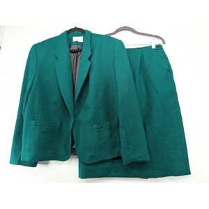 Pendleton Vintage Green Houndstooth Wool Skirt Suit Blazer Set Size 16 Made USA